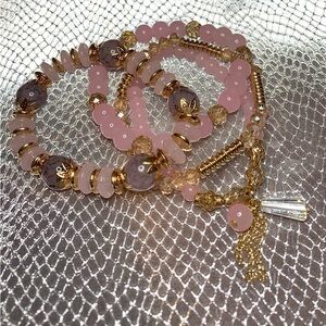 FRIENDSHIP BRACELETS 4 Strands Tan Crystal and Pink Stone Stretchy TAYLOR SWIFT